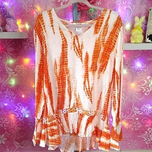 K Jordan Women's Orange and White Tie-Dye Blouse
